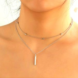 2pc Silver Stacked Chain Long Pendant Necklace